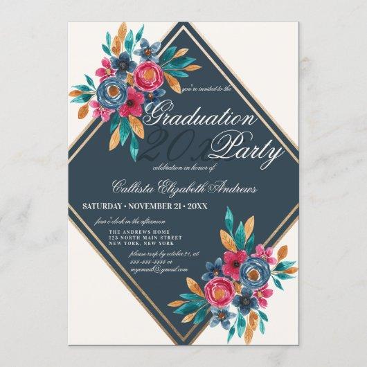 Country Fall Gold Watercolor Flowers Graduation Invitation