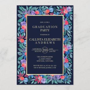 Country Floral Strawberries Watercolor Graduation Invitation