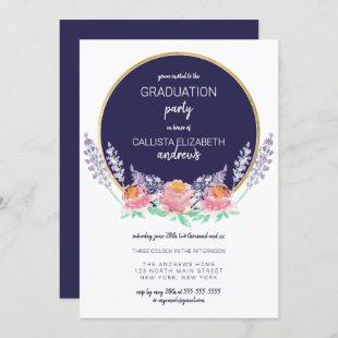 Country Navy Pink Lilac Wild Flower Graduation Invitation