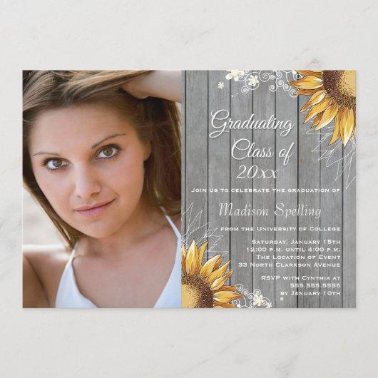 Country rustic sunflowers photo graduation party invitation
