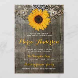 Country Rustic Yellow Sunflower Graduation Invite