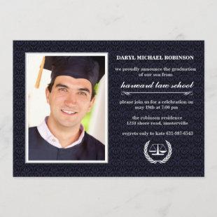 Court Symbol Photo Law School Purple Graduation Invitation