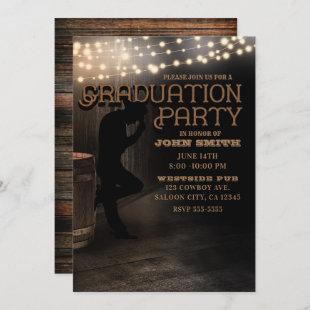 Cowboy Rustic Country Saloon Pub Graduation Party Invitation
