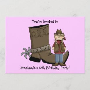 Cowgirl Boots & Spurs - Birthday Girl Celebration Invitation