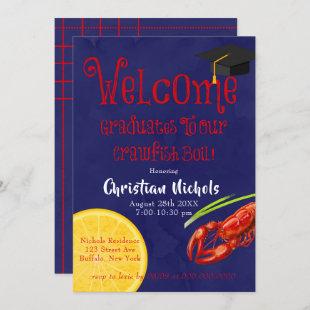 Crawfish Boil Blue Graduation Party Invitation