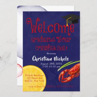 Crawfish Boil Blue Graduation Party Invitation