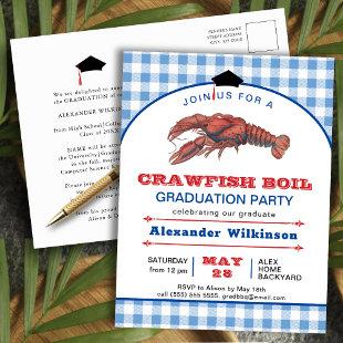 Crawfish Boil Blue Plaid GRAD Party Invitation Postcard