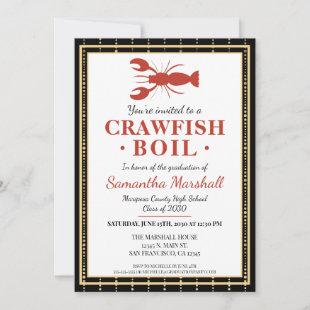 Crawfish Boil Seafood Black Gold Graduation Party Invitation