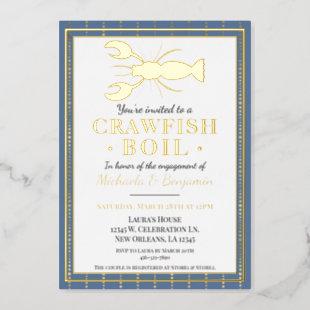 Crawfish Boil Seafood Blue Engagement Party Foil Invitation