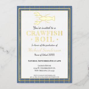 Crawfish Boil Seafood Blue Graduation Party Foil Invitation
