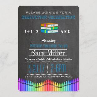 Crayon & Books Teacher Graduation Invitation