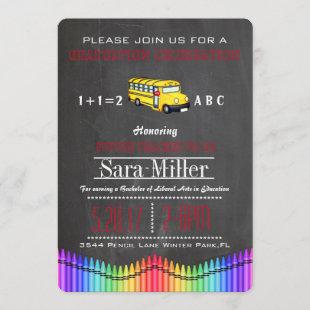 Crayon & School Bus Teacher Graduation Invitation