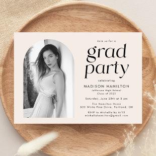 Cream | Modern Minimalist Photo Graduation Party Invitation