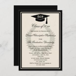 Cream Monogram Laurel Classic College Graduation Invitation