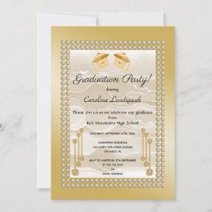 Cream Silk & Pearls Graduate Gold Metallic Invitation