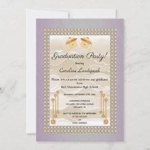 Cream Silk & Pearls Graduate Pink Metallic Invitation