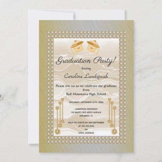 Cream Silk & Pearls Graduate Yellow Metallic Invitation