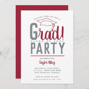 Crimson and Gray Graduation Party Invitations