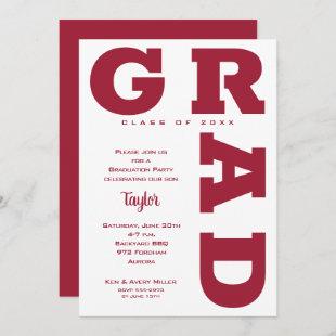 Crimson and White Graduation Party Invitation