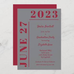 Crimson on Gray Graduation Party Invitation