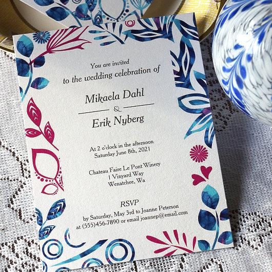 Crystal Blue and Deep Pink Wedding Invitation