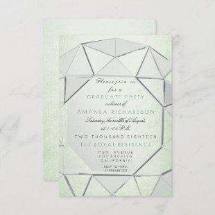 Crystals Graduate Party Mint Green Silver Gray Invitation