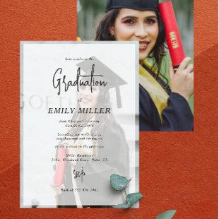 Custom 2 Photo Text Overlay Graduation Invitation