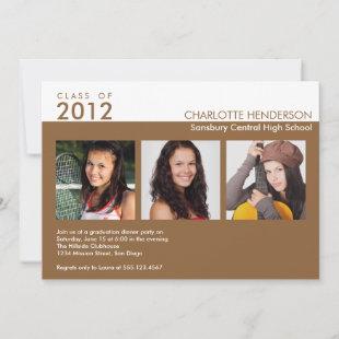 Custom 3 photo brown graduation class invitation