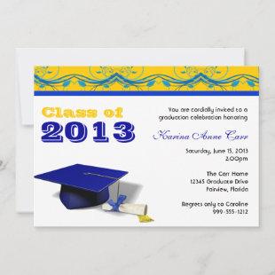 Custom Blue and Gold Graduation Party Invitations
