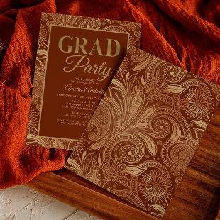 Custom Graduation Burgundy Gold Paisley  Invitation
