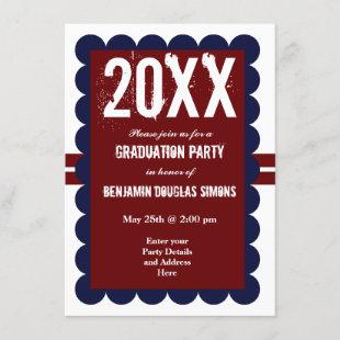 Custom Graduation Party Invitations Red Navy Blue