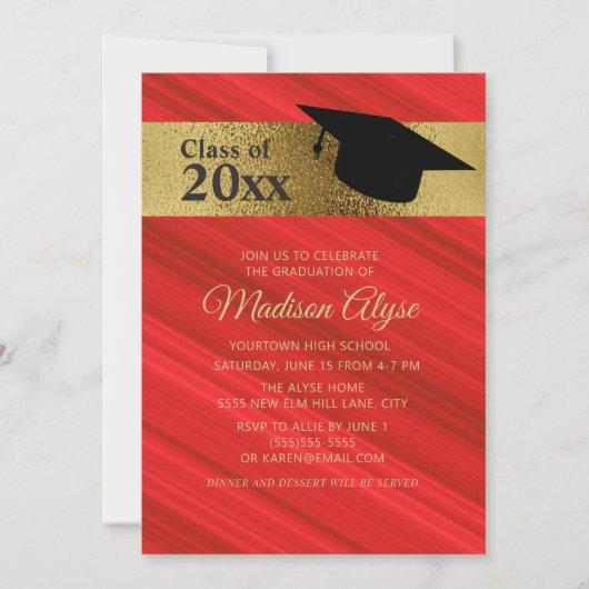Custom Graduation Party Red Black Gold Cap  Invitation