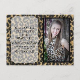 Custom Leopard Print Photo Graduation Party Invitation Postcard