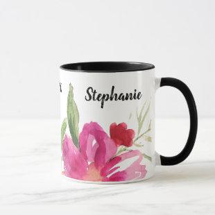 Custom Name Watercolor Floral Graduation Gift  Mug