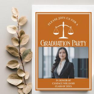 Custom Orange Law School Graduation Photo Party Invitation