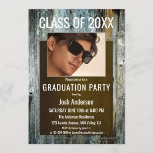 Custom Photo Aged Wood Graduation Party Invitation