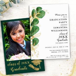 Custom Photo Elegant Greenery Graduation Party Invitation