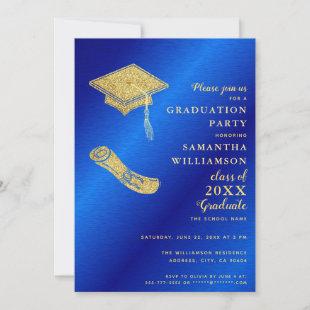 Custom Photo Royal Blue and Gold Graduation Party Invitation