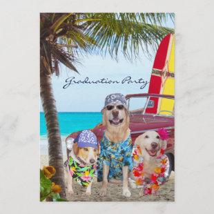 Customizable Funny Dogs Graduation Beach Party Invitation