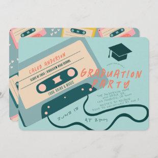 Cute 80's Blue Cassette Tape Music Graduation Invitation