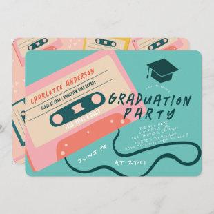 Cute 80's Pink Cassette Tape Music Graduation Invitation