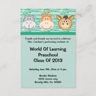 Cute Animals Preschool Or Kindergarten Graduation Invitation
