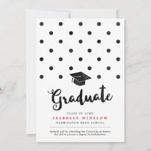 Cute Black Polka Dots Graduation Cap Announcement