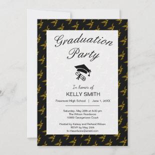 Cute black vintage gold eagle graduation party invitation