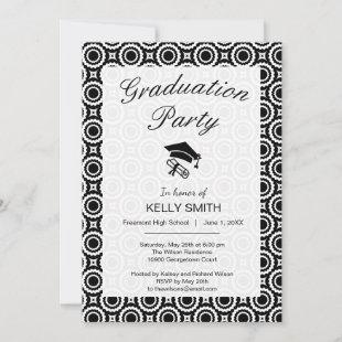 Cute black white zigzag circles graduation party invitation