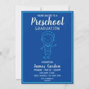 Cute Blue Boy Kids Preschool Graduation Invitation