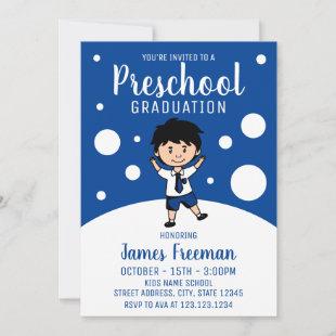 Cute Blue Boy Preschool Graduation Invitation