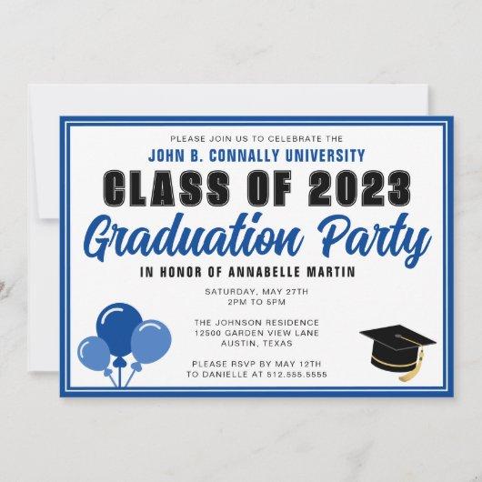 Cute Blue Class of 2023 Modern Graduation Party Invitation