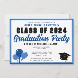 Cute Blue Class of 2024 Modern Graduation Party Invitation