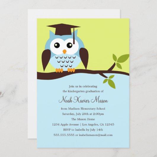 Cute Blue Owl Graduation Party Invitation